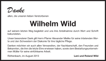 Traueranzeige von Wilhelm Wild von Pegnitz-Zeitung